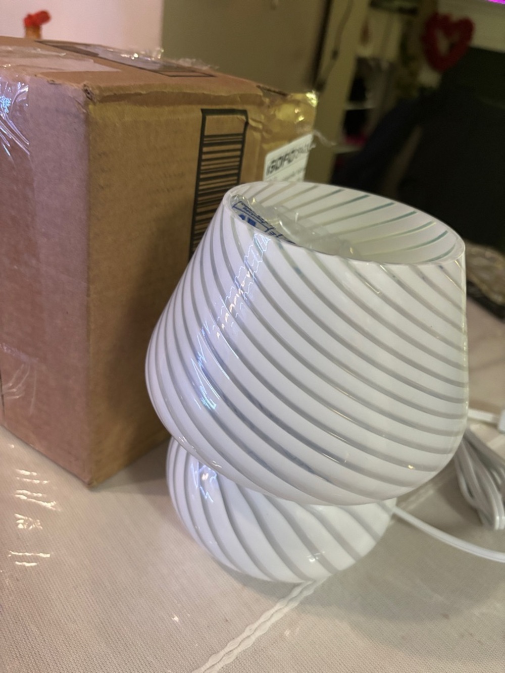 White Swirled Glass Table Lamp